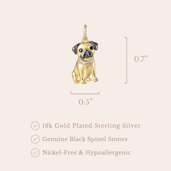 Sterling Gold Pug breed charm plated option cubic zirconia Necklace Jewelry - Picture 2 of 3